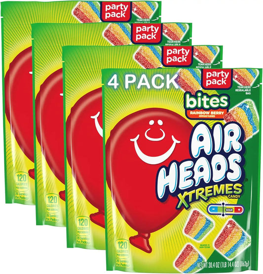 Airheads Xtremes Candy Bites, Rainbow Berry, 30.4 Ounces (4-Pack)