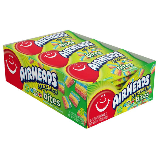 Airheads Xtremes Bites, Halloween Trick or Treat Sweetly Sour Candy, Rainbow Berry, Individually Wrapped Bulk Candy for Adults & Kids, Concessions, Office, Non-Melting, 2 oz (Pack of 18)