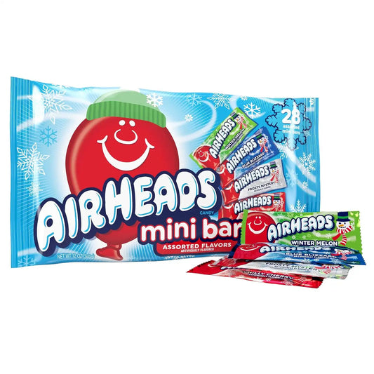 Airheads Mini Bars Winter Assorted Fruit Chewy Taffy Candy, 28 pc
