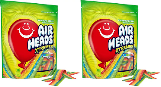 Airheads Xtremes Belts Candy, Rainbow Berry Fruit Flavor, 9 Ounce Bag (Pack of 2)
