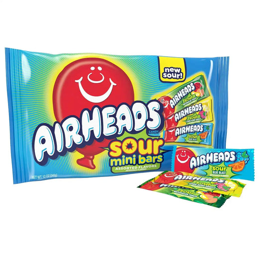 Airheads Sour Mini Candy Bars, Taffy Variety Pack, 12 Oz Bag
