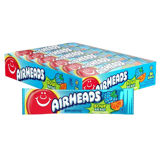 Airheads Sour Full-Size Candy Bars, Sour Blue Blast, 36 Count