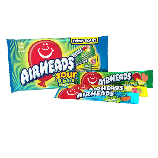 Airheads Sour Full-Size Candy Bars, Taffy Variety Pack, 9 Count Bag