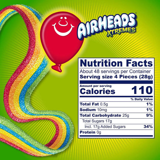 Airheads Xtremes Belts Candy, Rainbow Berry, 3 Ounces (12-Pack)