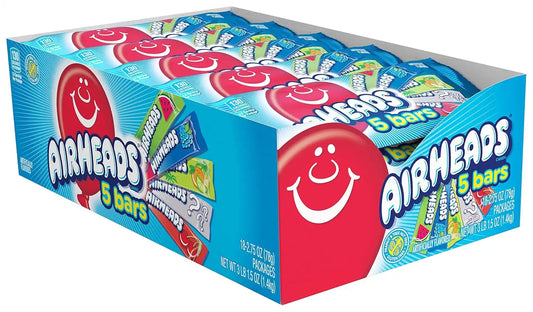 Airheads Full-Size Candy Bars, Assorted Taffy Variety Pack, 18 Count Box