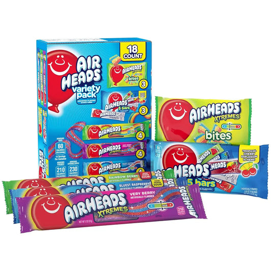 Airheads Variety Pack with Xtremes Belts, Bites, and Bars, 18 Count