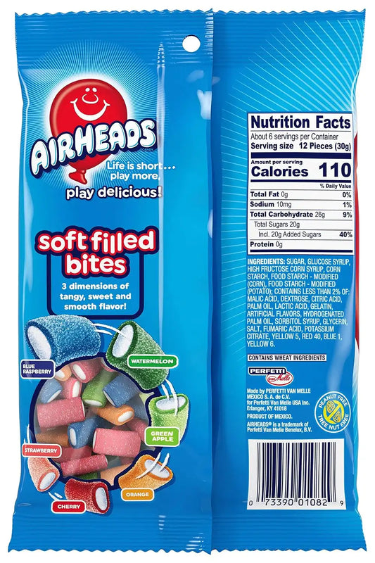 Airheads Candy, Soft Filled Bites, Assorted Flavors, Non-Melting, Party, (Packaging may vary), 6 Oz Party Bag (Pack of 1)