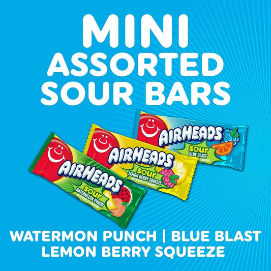Airheads Mini SOURS Candy Bars, Variety Pack, 10 Ounce Bag (Pack of 8)