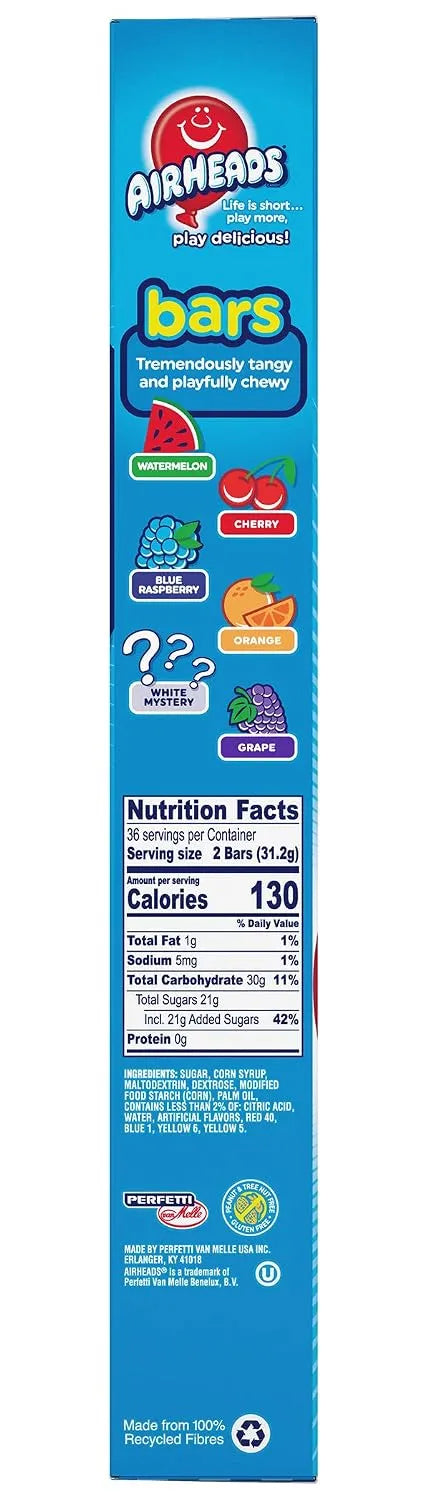 Airheads Candy Bars, Variety Bulk Box, Chewy Full Size Fruit Taffy, Back to School, Parties, Concessions, Non Melting, 72 Individually Wrapped Full Size Bars