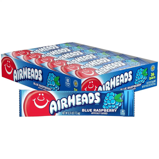Airheads Full-Size Candy Bars, Blue Raspberry, 36 Count Box