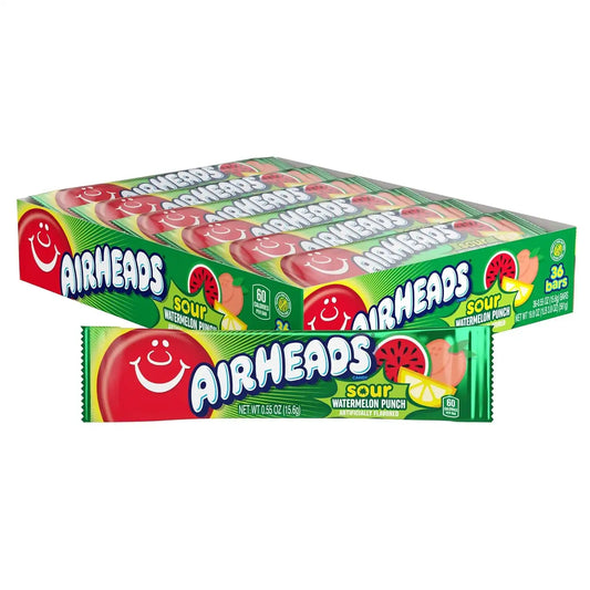 Airheads Sour Full-Size Candy Bars, Sour Watermelon, 36 Count
