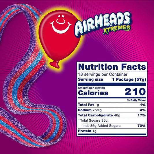 Airheads Xtremes Belts Candy, Very Berry, 2 Ounces (18-Pack)
