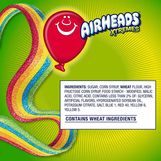Airheads Xtremes Belts Candy, Rainbow Berry, 4.5 Ounces (12-Pack)